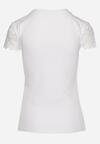 Biały Bawełniany T-shirt z Koronkowymi Rękawami i Serduszkiem z Cyrkonii Wleddia