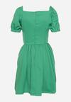 Zielona Sukienka Mini Rozkloszowana z Dekoltem Ozdobionym Cyrkoniami i Wycięciami po Bokach Delphira