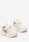 Różowo-Białe Buty Sportowe Sneakersy ze Świecącą Naszywką Brokatem i Paskiem na Rzep Eniuma