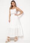 Biała Bawełniana Sukienka Maxi z Rozkloszowanym Dołem i Ażurową Talią Fidelma