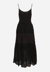 Czarna Bawełniana Sukienka Maxi z Rozkloszowanym Dołem i Ażurową Talią Fidelma