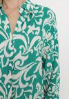 Zielona Koszulowa Sukienka z Wiskozy Ozdobiona Ornamentalnym Wzorem Rulffa