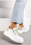Biało-Zielone Sneakersy ze Skóry Naturalnej na Platformie Ozdobione Suwakiem Jugeria