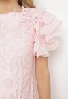 Różowa Sukienka Mini z Koronkowymi Wstawkami i Falbankami Soffiana