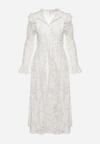 Biała Sukienka Maxi Koronkowa z Paskiem z Ekoskóry Dodatkowo Halka Fesumma