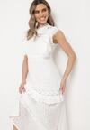 Biała Sukienka Maxi Rozkloszowana z Ażurowym Wzorem Saitha