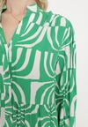 Zielona Sukienka Długa Rozkloszowana w Geometryczny Print o Koszulowym Kroju Verdana