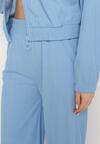 Jasnoniebieski Sztruksowy Komplet Dresowy Bluza z Kapturem i Szerokie Spodnie z Kieszeniami Makeria
