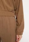 Brązowy Sztruksowy Komplet Dresowy Bluza z Kapturem i Szerokie Spodnie z Kieszeniami Makeria