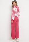 Różowy Welurowy Komplet Dresowy Bluza z Florystycznym Printem i Szerokie Spodnie Taniussa