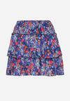 Niebiesko-Granatowa Spódnica Mini w Kwiatowy Print z Falbankami Rozkloszowana Kilina