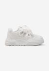 Białe Sneakersy na Niskiej Platformie z Szerokimi Sznurówkami Gritte