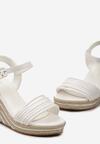 Białe Sandały na Wysokim Koturnie Ozdobione Plecionką Emiriana