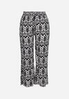Czarno-Białe Szerokie Spodnie w Etno Wzór z Wiskozy z Gumką w Talii Xinaria