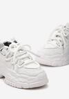 Białe Sneakersy na Grubej Podeszwie z Ozdobnym Sznurowaniem przed Kostkę Mystarie
