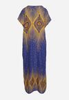 Granatowa Bawełniana Sukienka Pudełkowa Długa w Abstrakcyjny Wzór Olatias