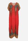 Czerwona Bawełniana Sukienka Pudełkowa Długa w Abstrakcyjny Wzór Olatias