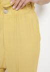 Żółte Spodnie z Marszczoną Gumką w Pasie o Klasycznym Kroju Anifa