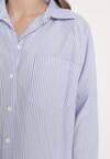 Jasnoniebieska Koszula o Lekko Przedłużonym Fasonie w Drobne Paseczki Bioella