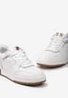 Biało-Złote Skórzane Sneakersy z Metalicznymi Wstawkami Asnatia