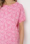 Różowy T-shirt z Bawełny z Rękawami Typu Nietoperz i Serduszkami Diralca