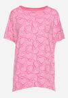 Różowy T-shirt z Bawełny z Rękawami Typu Nietoperz i Serduszkami Diralca