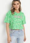 Zielony Bawełniany T-shirt Oversize w Kwiatowy Print o Krótkim Fasonie Daelinn