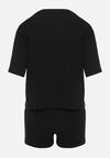 Czarny Bawełniany Komplet z T-shirtem i Szortami z Napisem Vanea
