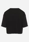 Czarny Bawełniany T-shirt Oversize o Krótkim Kroju z Nadrukiem Prismarina