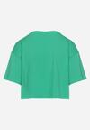 Zielony T-shirt o Krótkim Kroju z Bawełny Ozdobiony Napisem Naveera