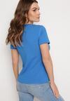Niebieski Bawełniany T-shirt z Nadrukiem na Przodzie Subsoria