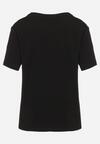 Czarny Bawełniany T-shirt z Ozdobnym Nadrukiem z Przodu Elstisa