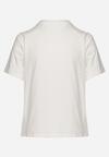 Biały T-shirt z Okrągłym Dekoltem Ozdobionym Kryształkami i Cyrkoniami Tirisa