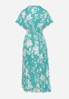 Jasnozielona Sukienka Długa z Kopertową Górą w Kwiatowy Print Solmare