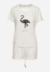 Biały Bawełniany Komplet na Lato T-shirt i Szorty z Nadrukiem Emorals