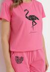Ciemnoróżowy Bawełniany Komplet na Lato T-shirt i Szorty z Nadrukiem Emorals