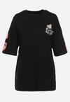 Czarny Bawełniany T-shirt o Fasonie Oversize z Nadrukiem Misia Nellene