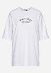 Biały T-shirt Oversize z Bawełny z Dużym Nadrukiem Kestrella