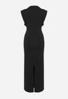 Czarna Dopasowana Sukienka Maxi z Podkreślonymi Ramionami i Rozcięciami Sancja