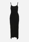 Czarna Bawełniana Sukienka na Ramiączkach o Asymetrycznym Kroju Orisala