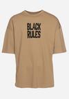Ciemnobeżowa Bawełniana Koszulka T-shirt z Nadrukiem po Obu Stronach Daven