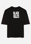Czarna Bawełniana Koszulka T-shirt z Nadrukiem po Obu Stronach Daven
