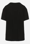 Czarny T-shirt Bawełniany z Ozdobnym Nadrukiem na Przodzie Sagraine