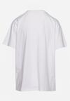 Biały T-shirt Bawełniany z Ozdobnym Nadrukiem na Przodzie Sagraine
