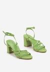Zielone Sandały na Słupku z Cienkimi Paskami i Sprzączką Affina