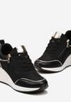 Czarne Sneakersy na Koturnie z Ozdobnym Suwakiem i Metalicznymi Wstawkami Univia