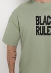 Ciemnozielona Bawełniana Koszulka T-shirt z Nadrukiem po Obu Stronach Daven