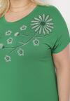 Zielony Bawełniany T-shirt Nietoperz Ozdobiony Cyrkoniami Rinada