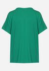 Zielony Bawełniany T-shirt o Fasonie Nietoperza z Metalicznym Nadrukiem Brielltia