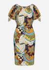 Granatowo-Beżowa Bawełniana Sukienka Hiszpanka w Ornamentalny Wzór z Cienkim Paskiem Dalenkia